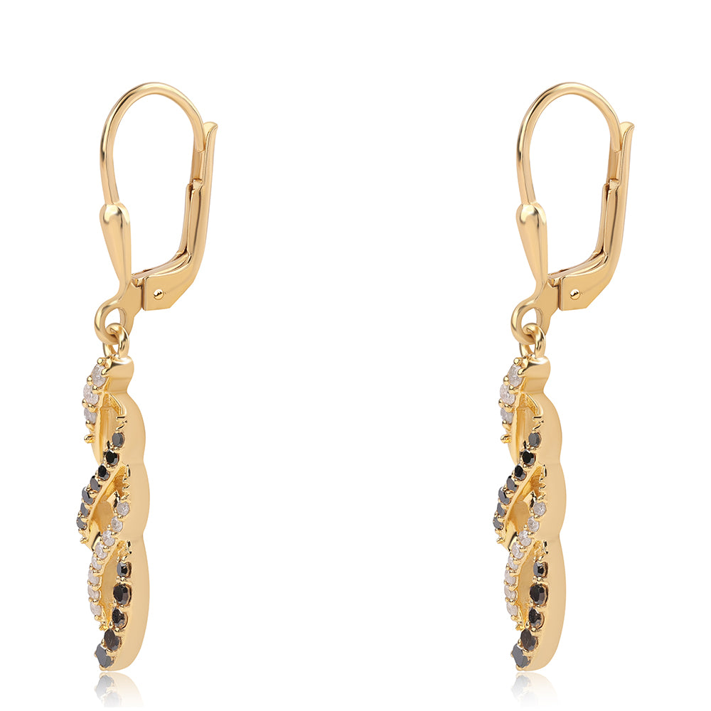 Pendientes de Plata Bañada en Oro con Diamante Negro y Diamante blanco 2 