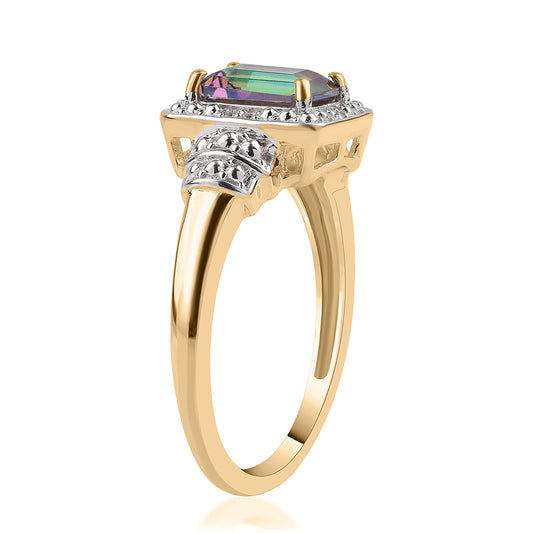 Anillo de Plata Bañada en Oro con Topacio Místico y Topacio Blanco