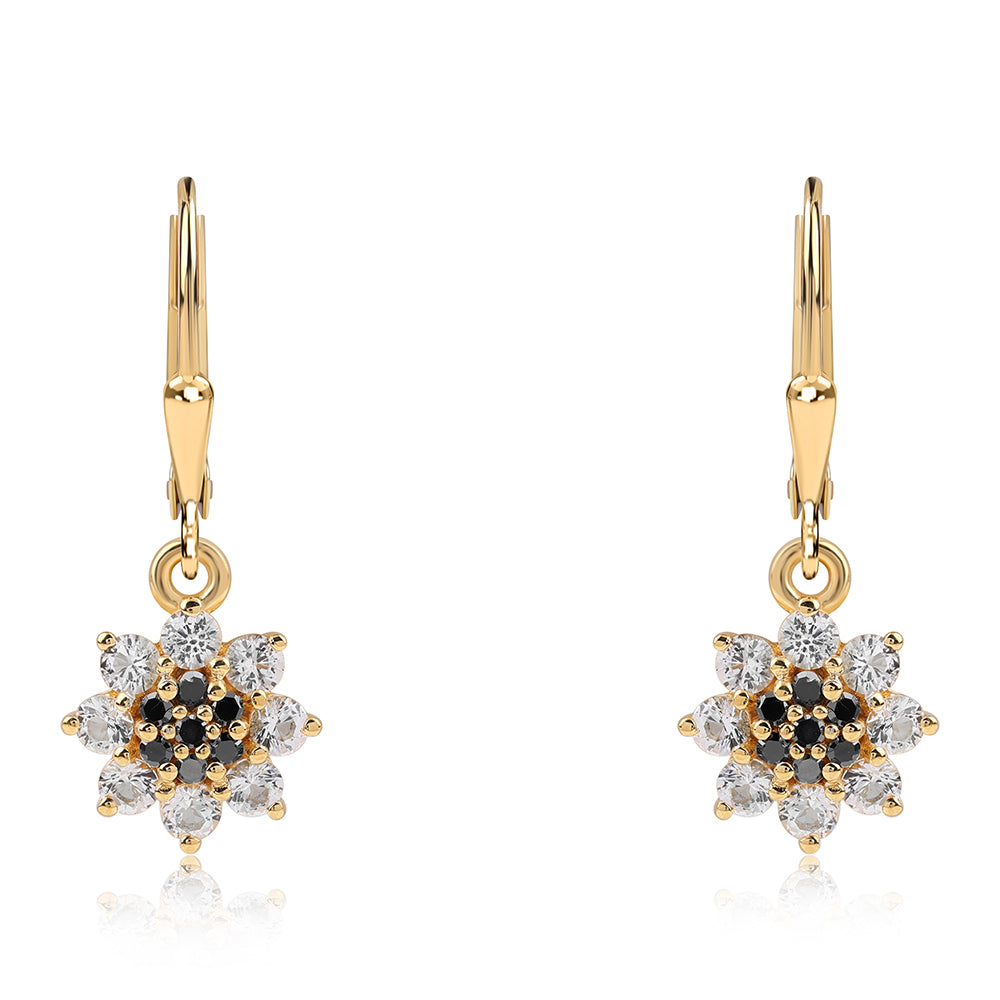 Pendientes de Plata Bañada en Oro con Diamante Negro y Topacio Blanco