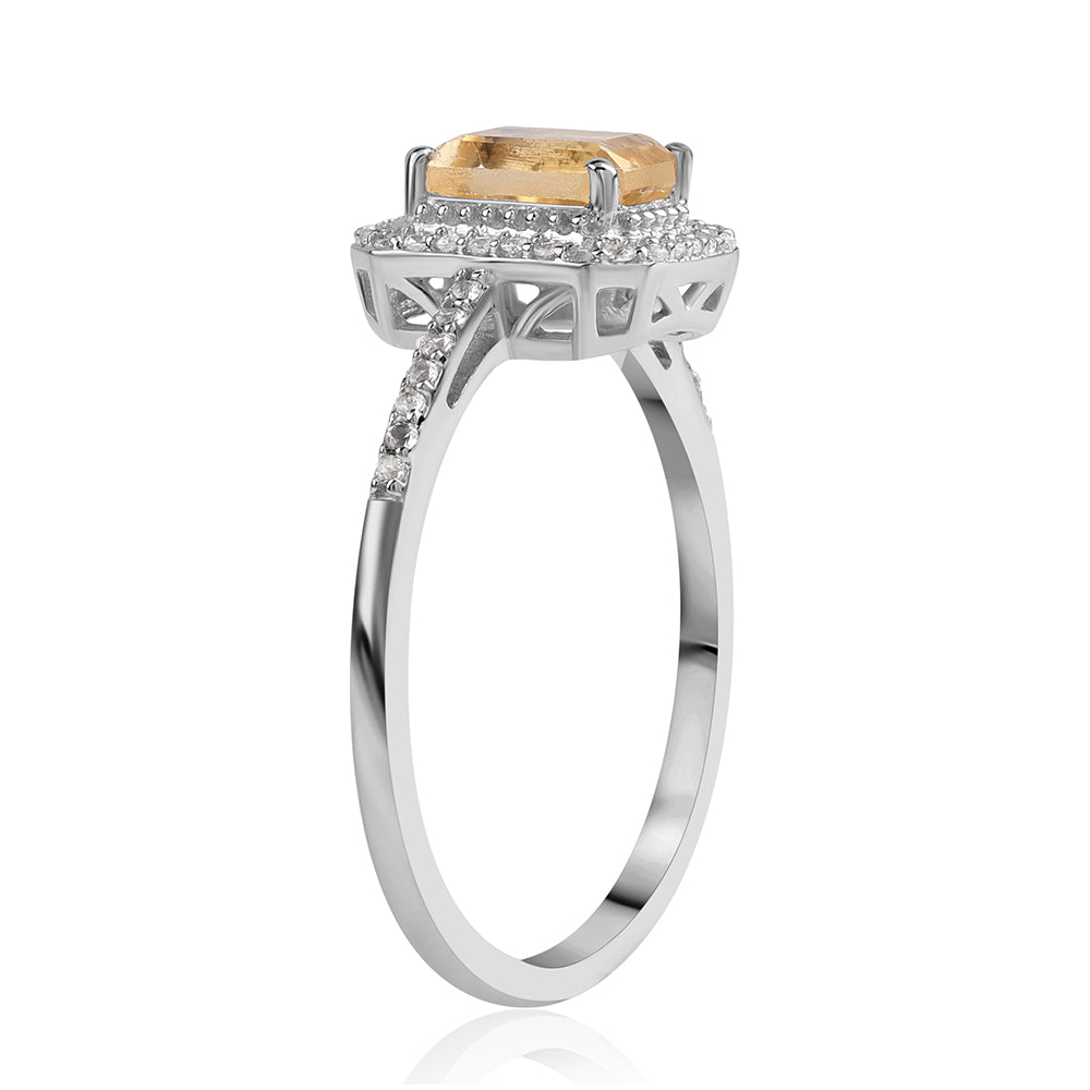 Anillo de Plata con AA Citrino de Brasil y Topacio Blanco 3 