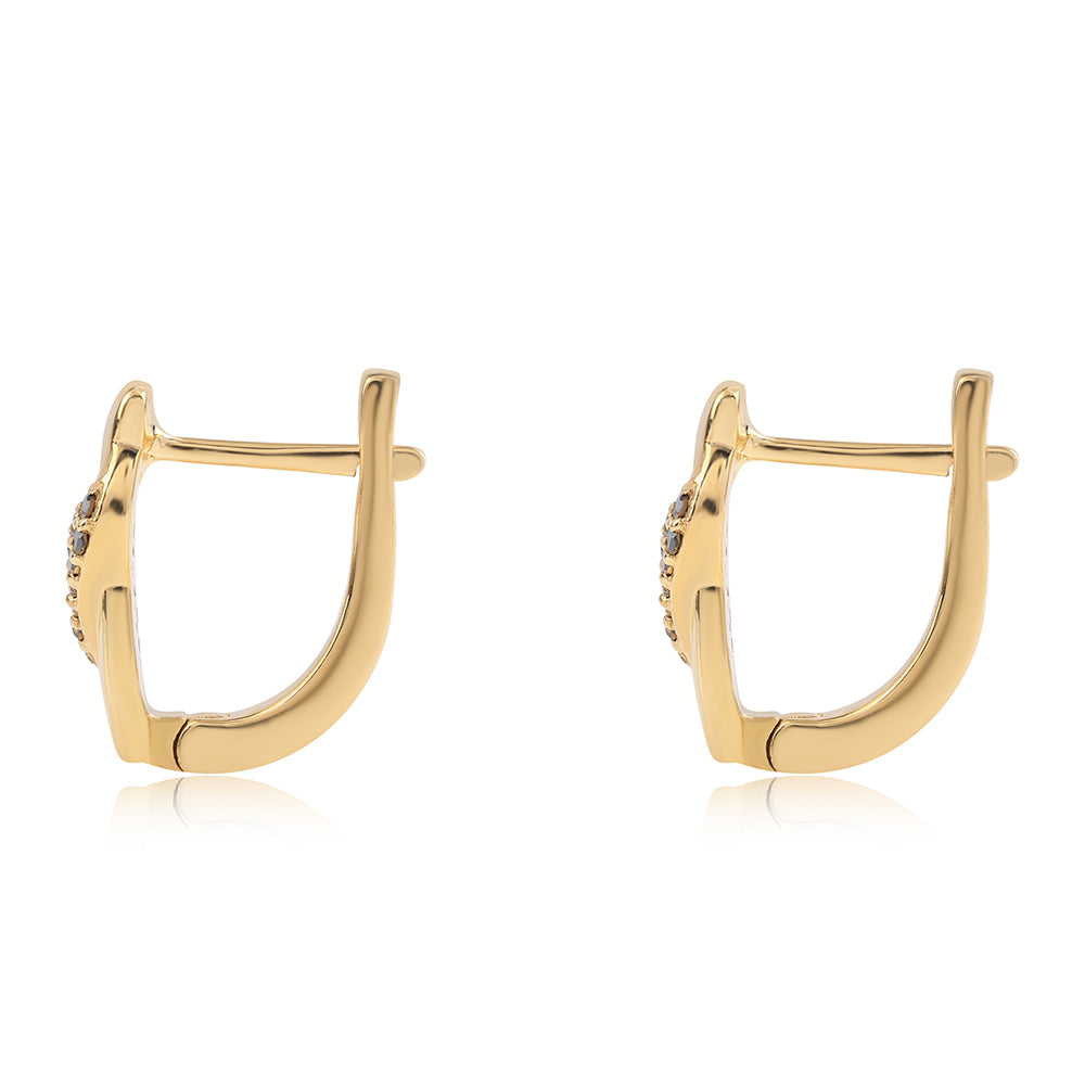 Pendientes de Plata Bañada en Oro con Diamante Negro