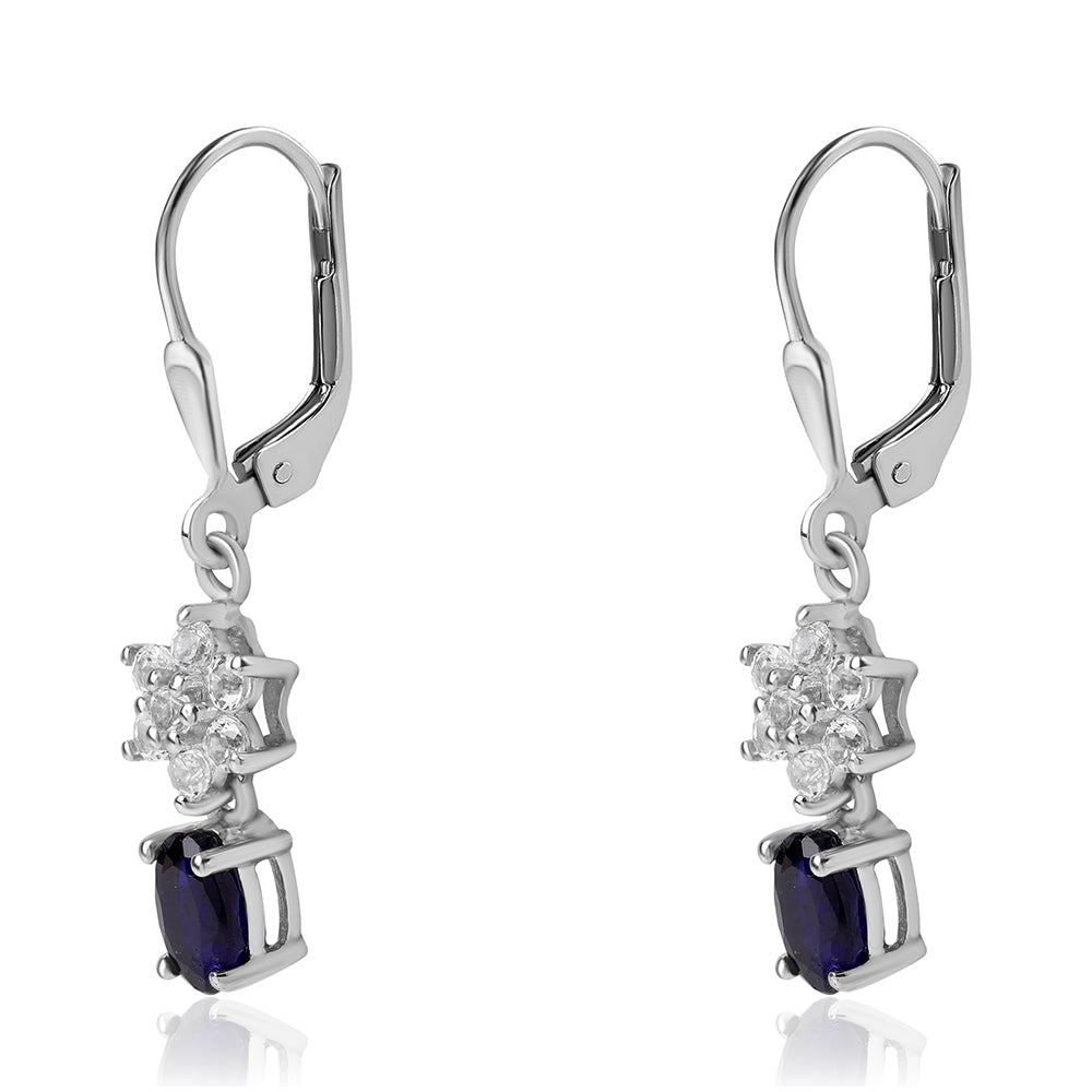 Pendientes de Plata con Zafiro Azul Australiano y Topacio Blanco 2 