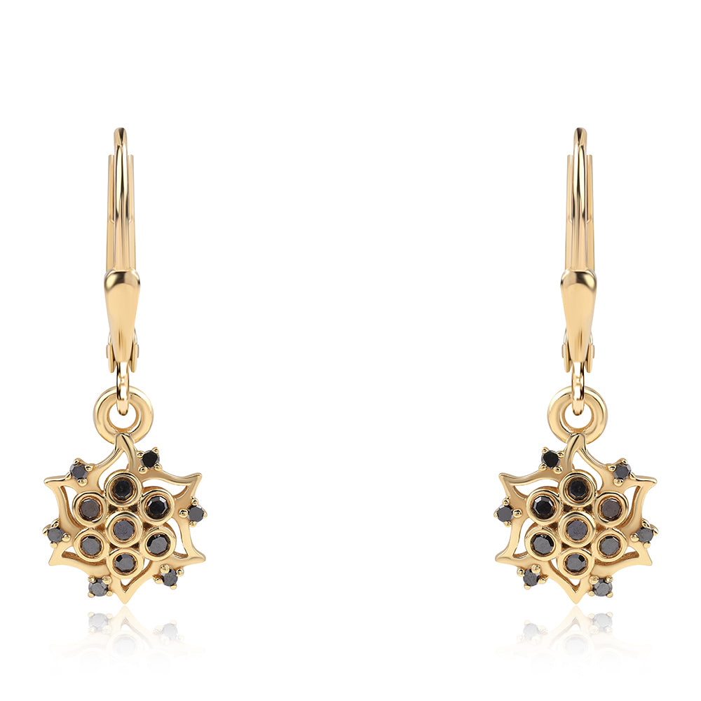 Pendientes de Plata Bañada en Oro con Diamante Negro