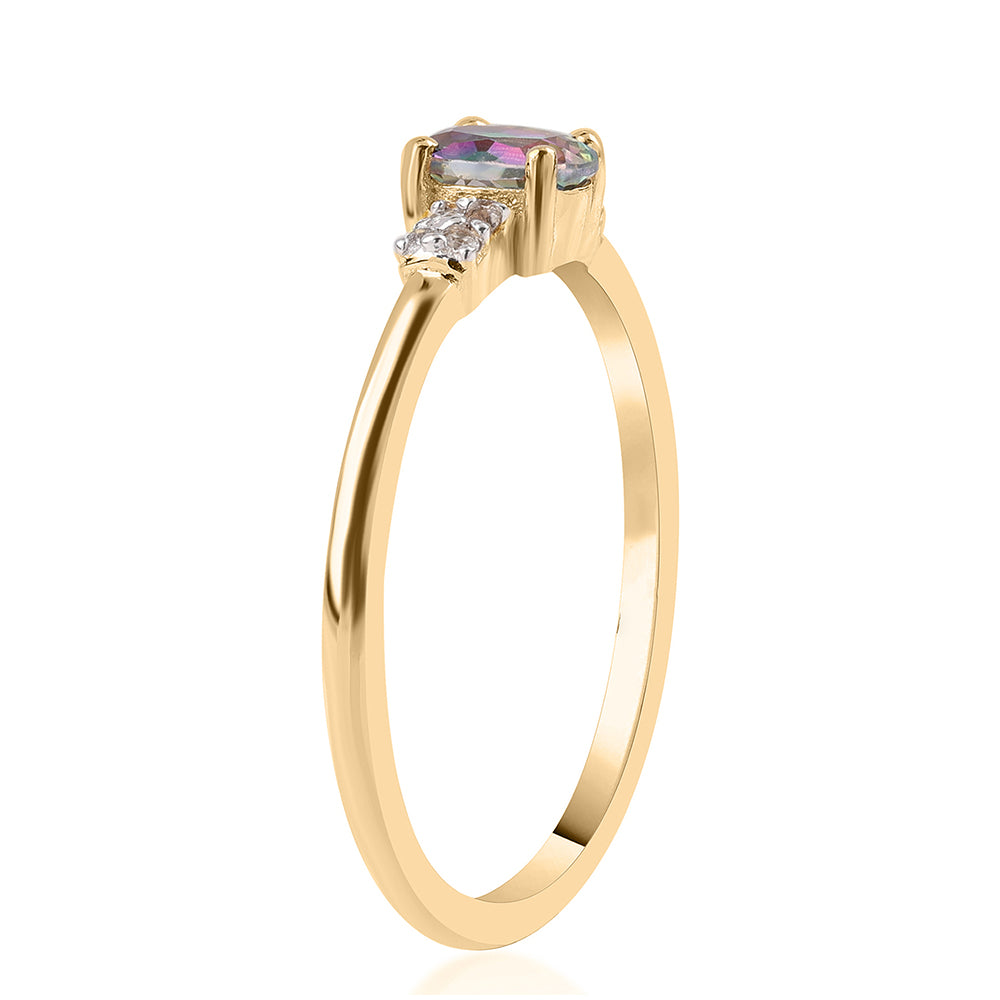 Anillo de Plata Bañada en Oro con Topacio Místico y Topacio Blanco 2 