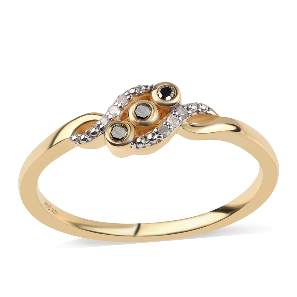 Anillo de Plata Bañada en Oro con Diamante Negro 1 