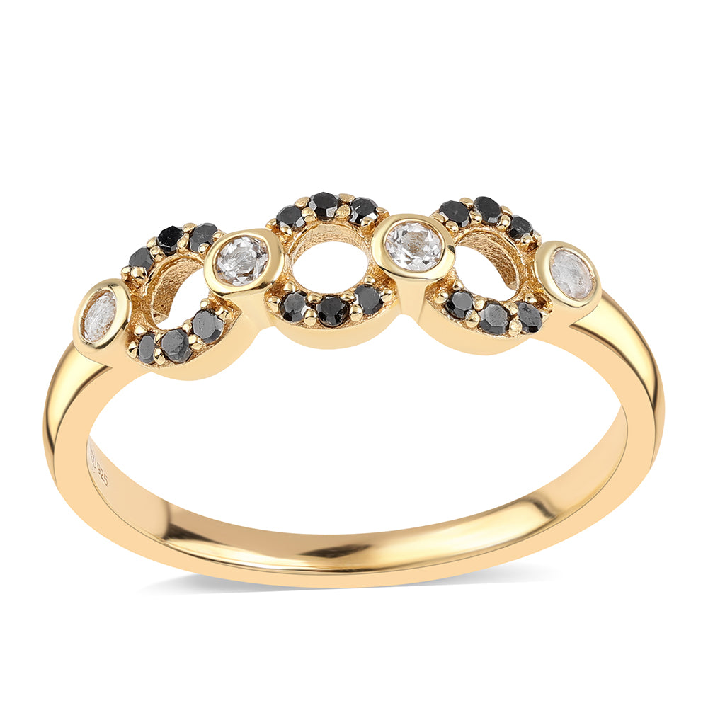 Anillo de Plata Bañada en Oro con Diamante Negro y Topacio Blanco 1 