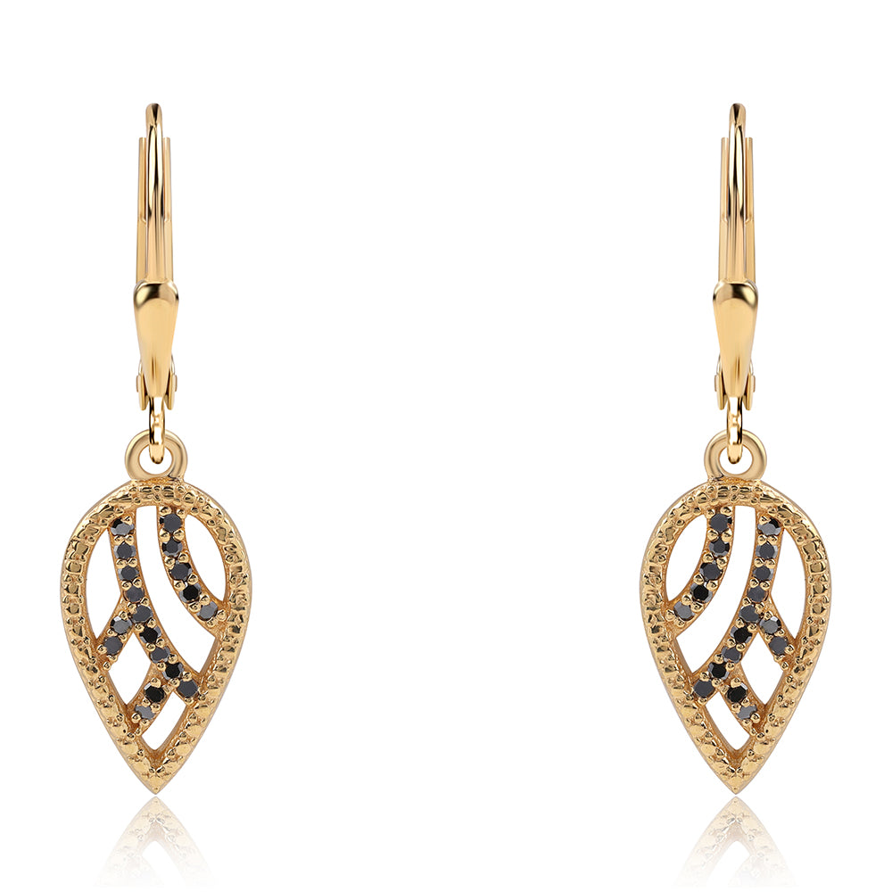 Pendientes de Plata Bañada en Oro con Diamante Negro