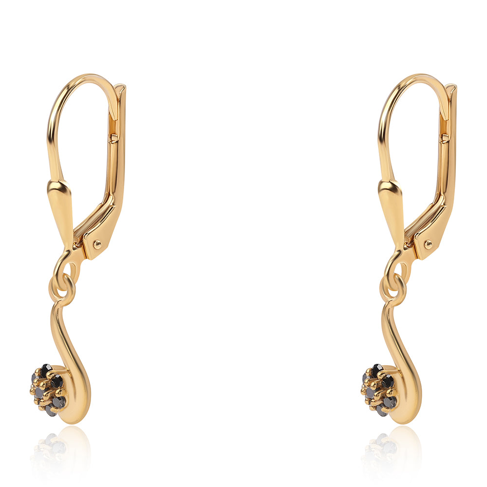 Pendientes de Plata Bañada en Oro con Diamante Negro 1 