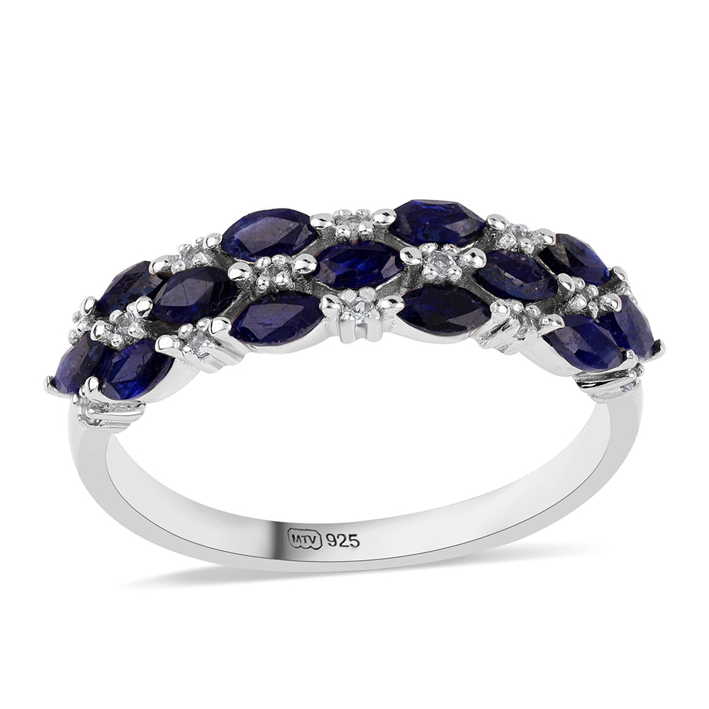 Anillo de Plata con Zafiro Azul Australiano y Topacio Blanco 1 
