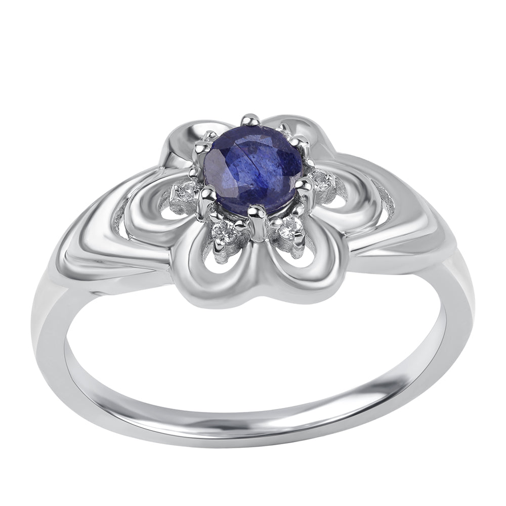 Anillo de Plata con Zafiro Azul Australiano y Topacio Blanco 1 
