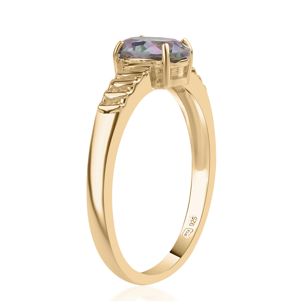 Anillo de Plata Bañada en Oro con Topacio Místico