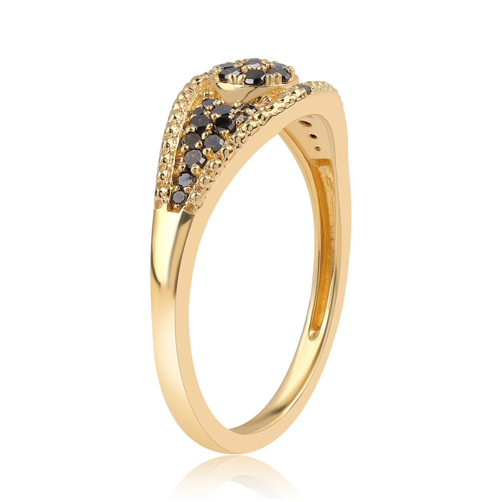 Anillo de Plata Bañada en Oro con Diamante Negro 2 