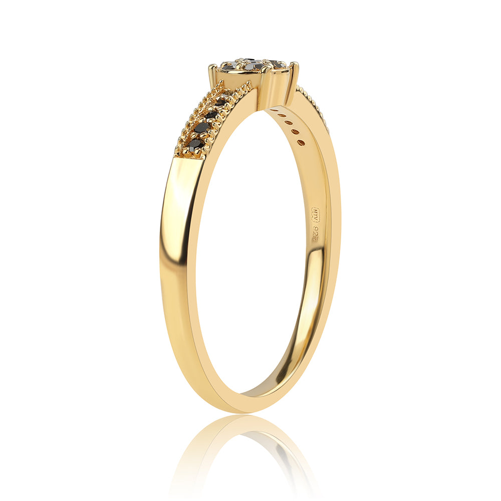 Anillo de Plata Bañada en Oro con Diamante Negro 3 