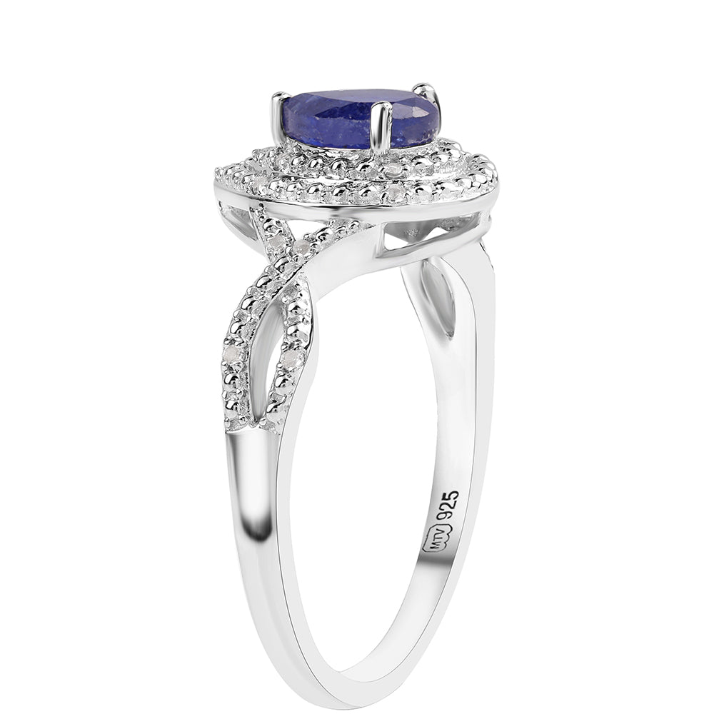 Anillo de Plata con Zafiro Azul Australiano y Topacio Blanco 3 