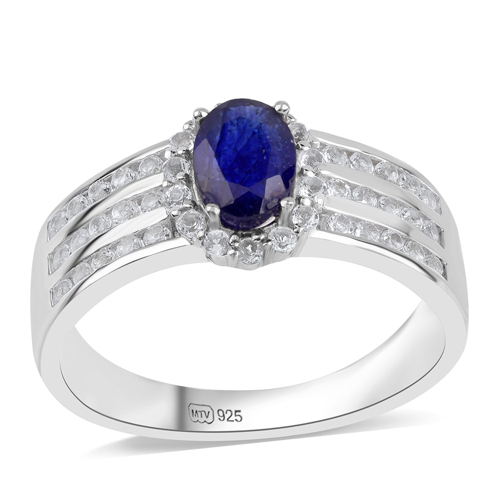 Anillo de Plata con Zafiro Azul Australiano y Topacio Blanco