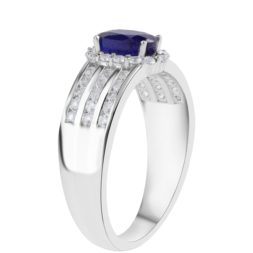 Anillo de Plata con Zafiro Azul Australiano y Topacio Blanco