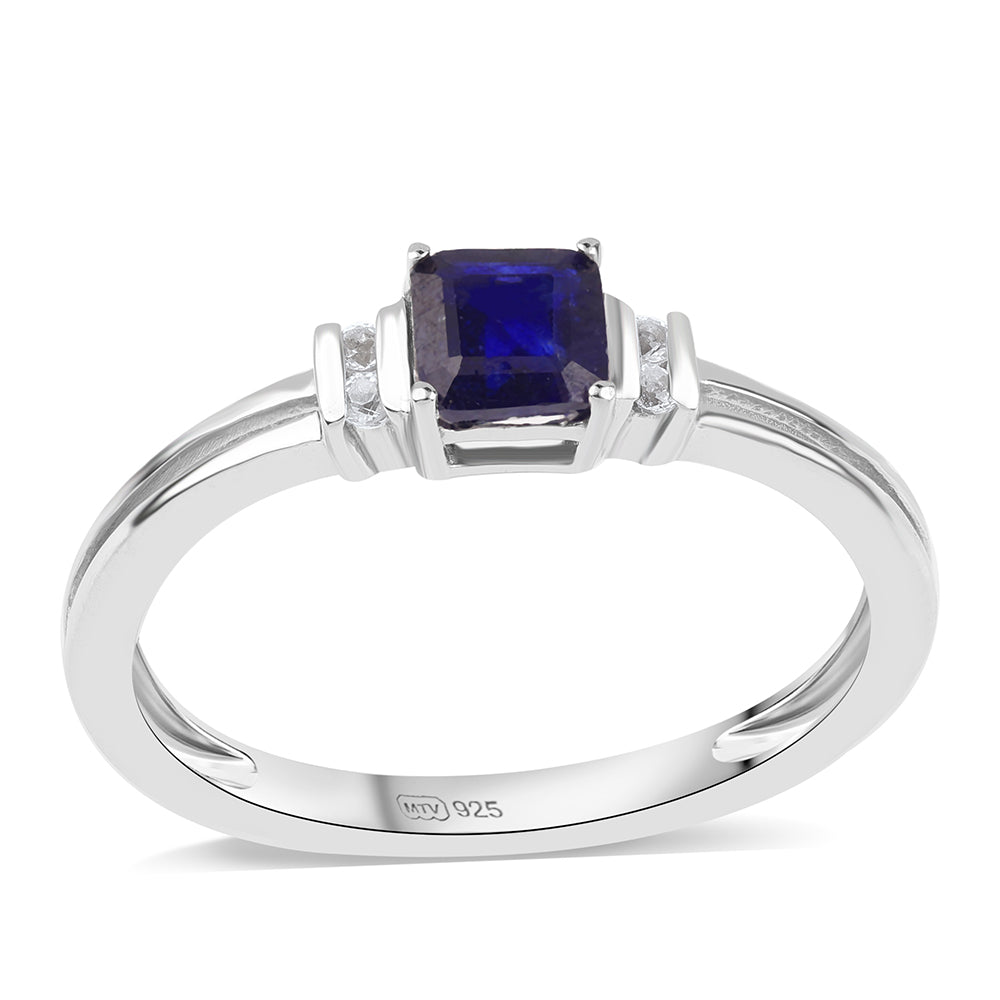 Anillo de Plata con Zafiro Azul Australiano y Topacio Blanco 1 