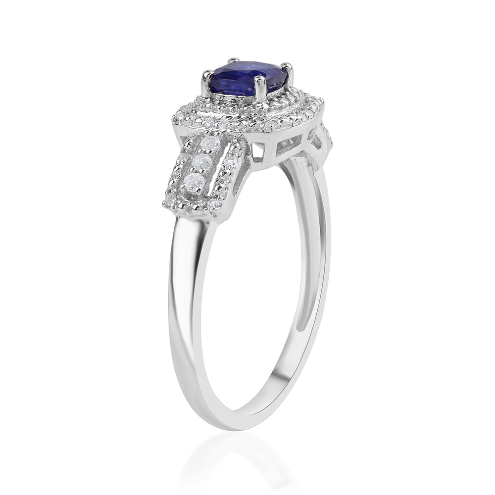 Anillo de Plata con Zafiro Azul Australiano y Topacio Blanco 3 