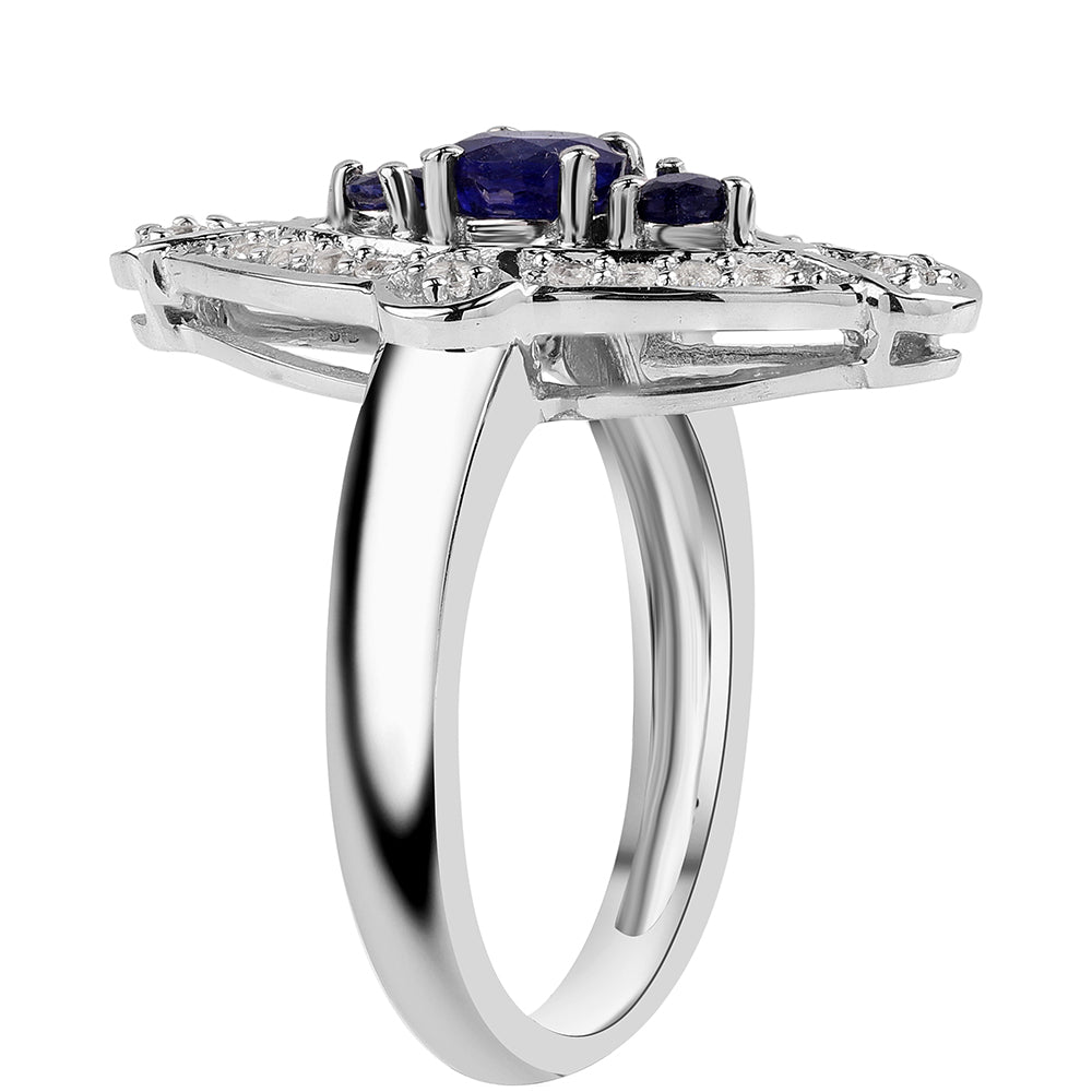 Anillo de Plata con Zafiro Azul Australiano y Topacio Blanco 3 