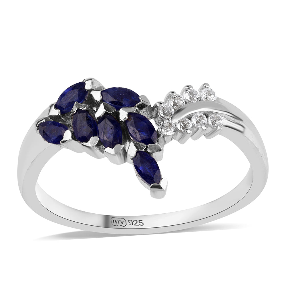 Anillo de Plata con Zafiro Azul Australiano y Topacio Blanco 1 