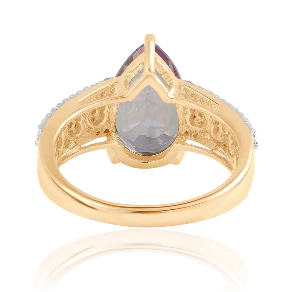 Anillo de Plata Bañada en Oro con Topacio Místico y Topacio Blanco 2 