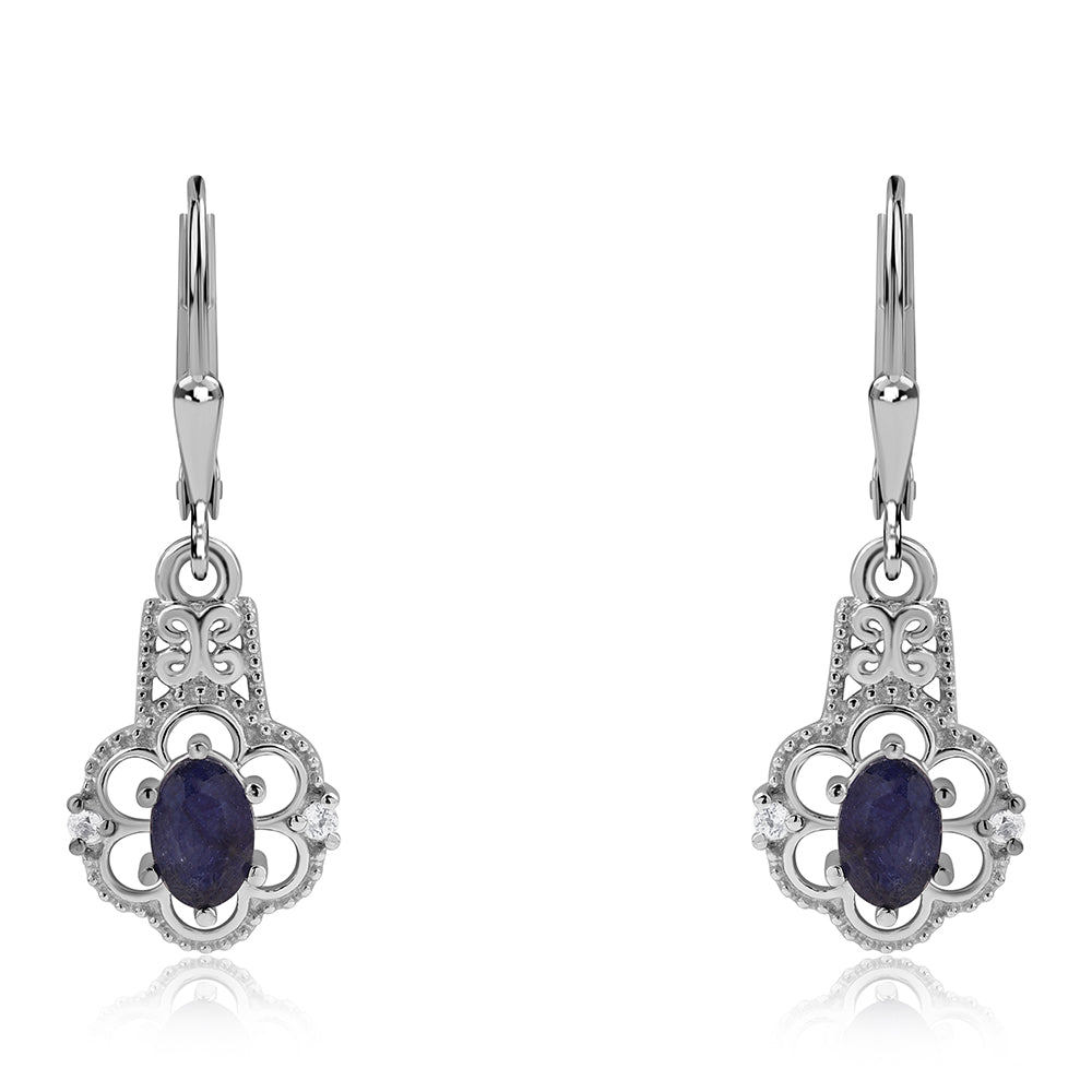 Pendientes de Plata con Zafiro Azul Australiano y Topacio Blanco 2 