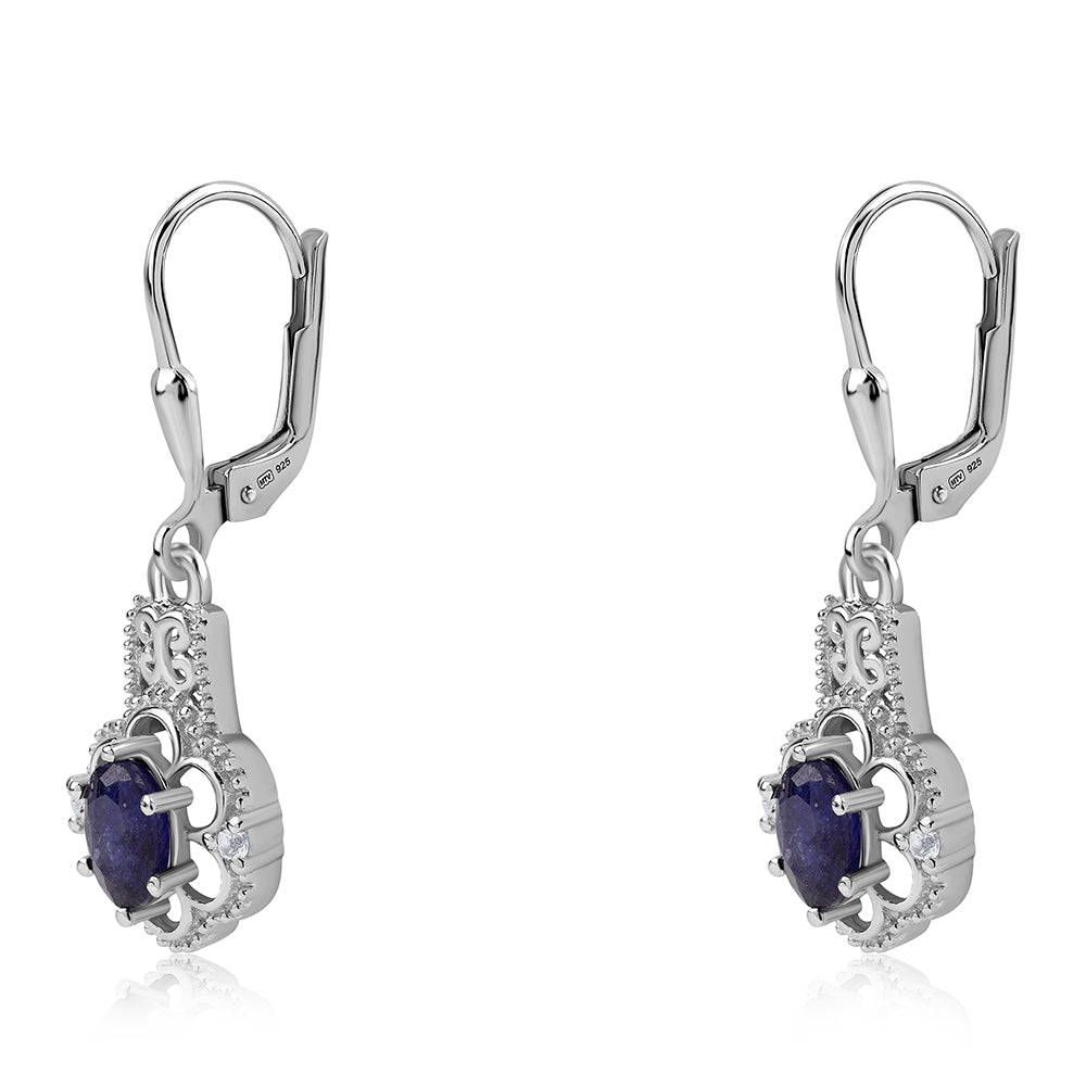 Pendientes de Plata con Zafiro Azul Australiano y Topacio Blanco