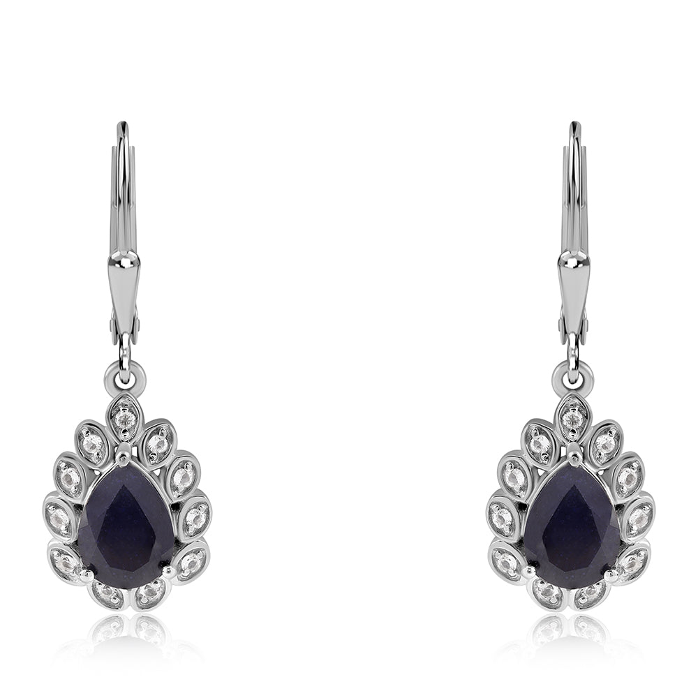 Pendientes de Plata con Zafiro Azul Australiano y Topacio Blanco 2 