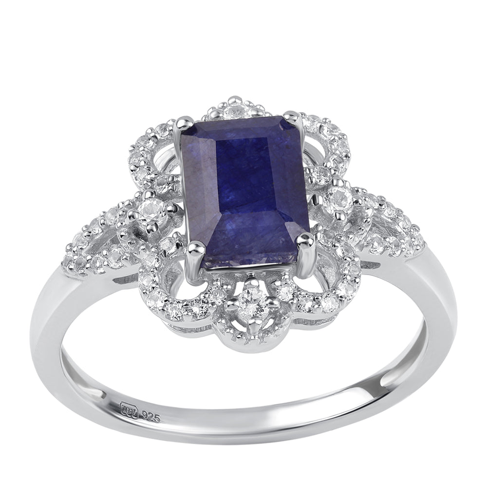 Anillo de Plata con Zafiro Azul Australiano y Topacio Blanco 1 