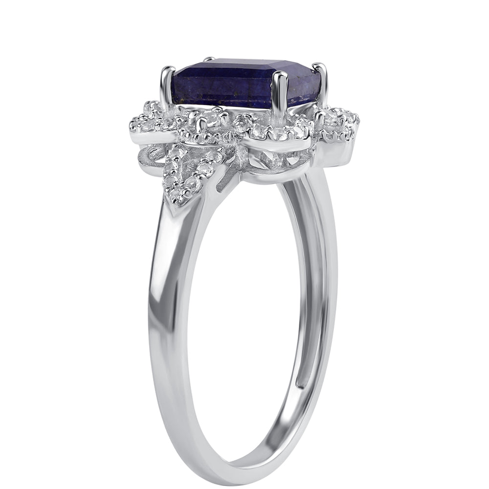 Anillo de Plata con Zafiro Azul Australiano y Topacio Blanco 3 