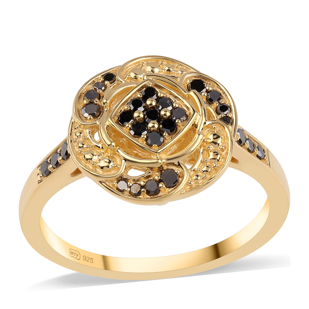 Anillo de Plata Bañada en Oro con Diamante Negro 1 