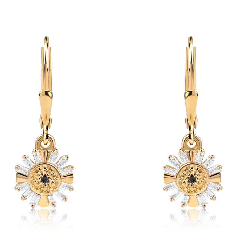 Pendientes de Plata Bañada en Oro con Diamante Negro y Topacio Blanco