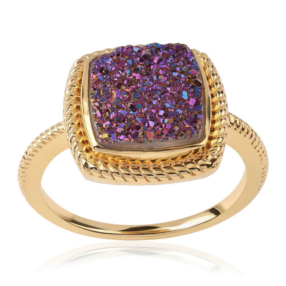 Anillo de Plata Bañada en Oro con Drusa Purpura 1 