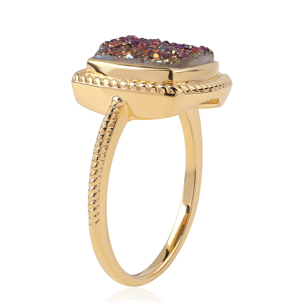 Anillo de Plata Bañada en Oro con Drusa Purpura 2 