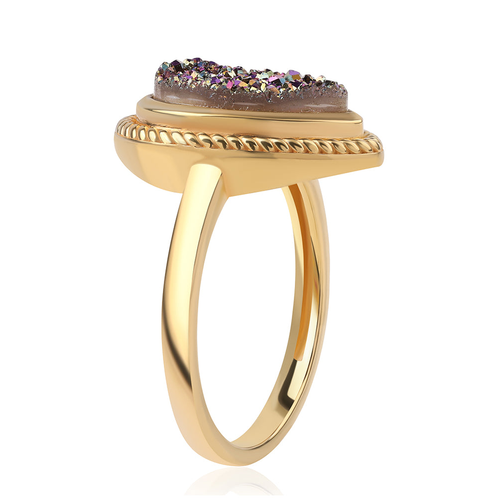 Anillo de Plata Bañada en Oro con Drusa Purpura