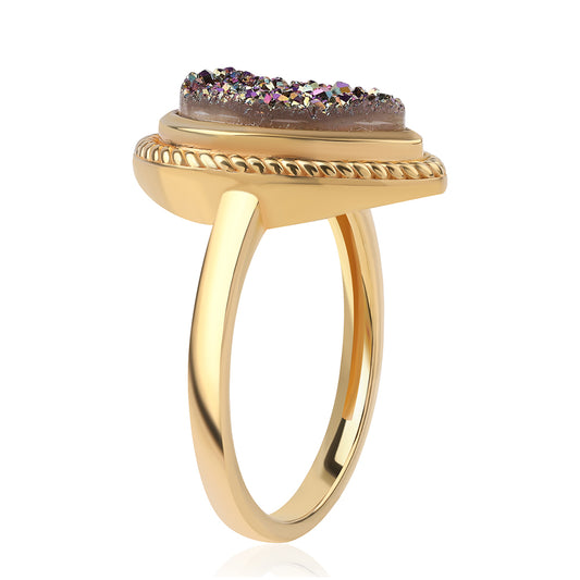Anillo de Plata Bañada en Oro con Drusa Purpura