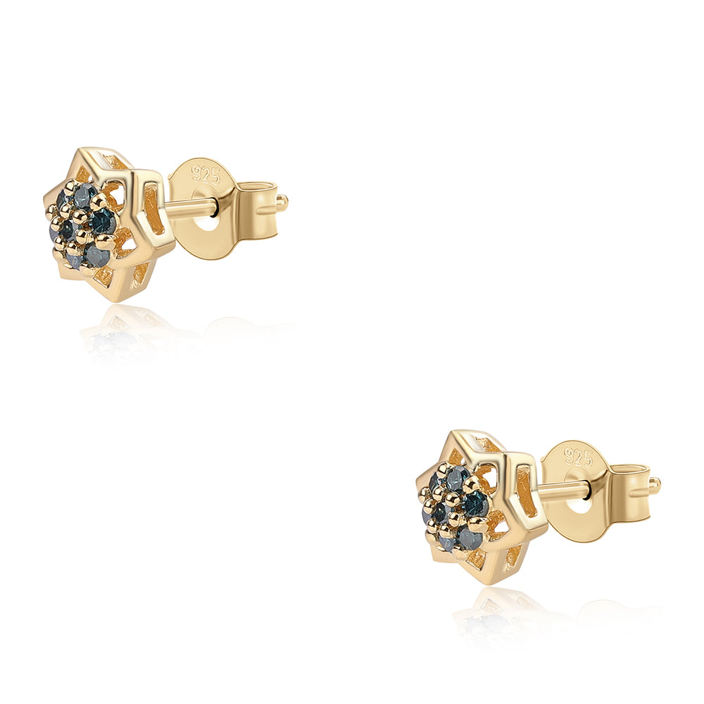Pendientes de Plata Bañada en Oro con Diamante Azul 2 