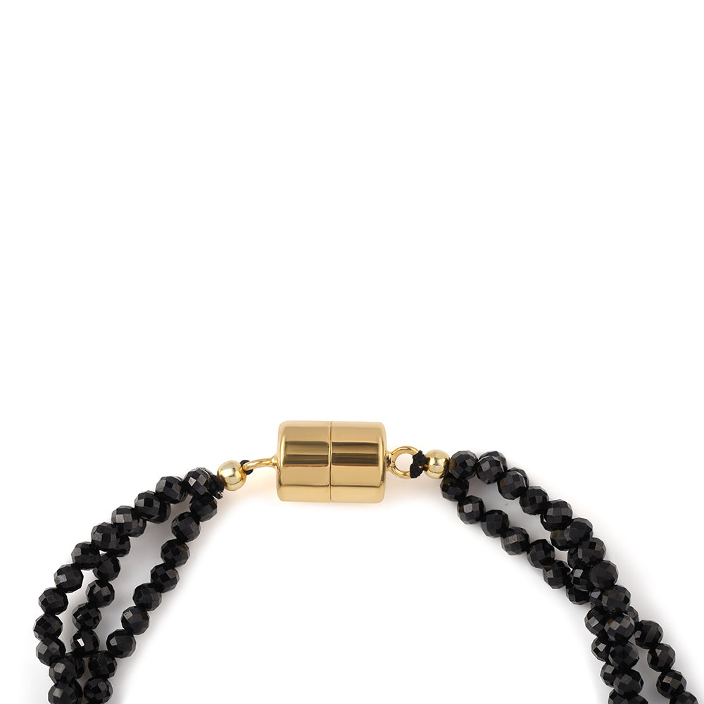 Pulsera de Plata Bañada en Oro con Espinela Negra y Perla blanca de agua dulce 3 