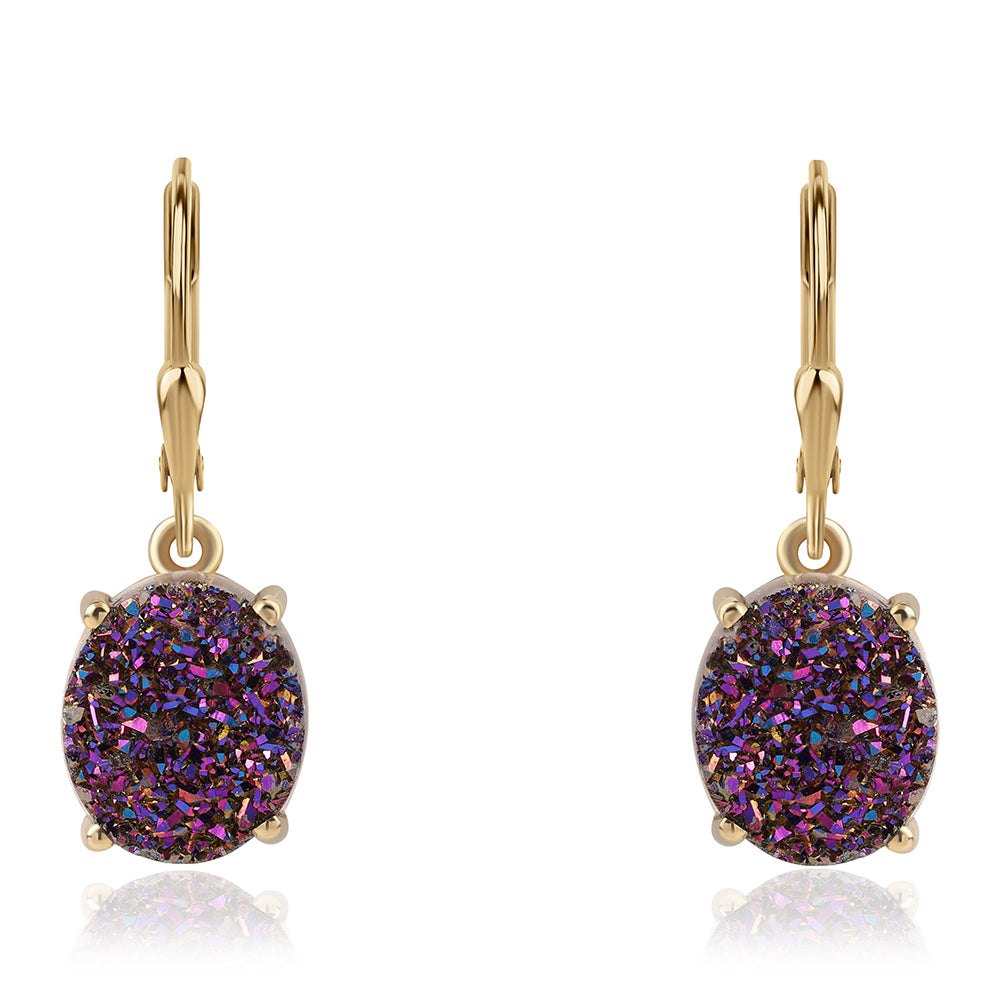 Pendientes de Plata Bañada en Oro con Drusa Purpura 1 