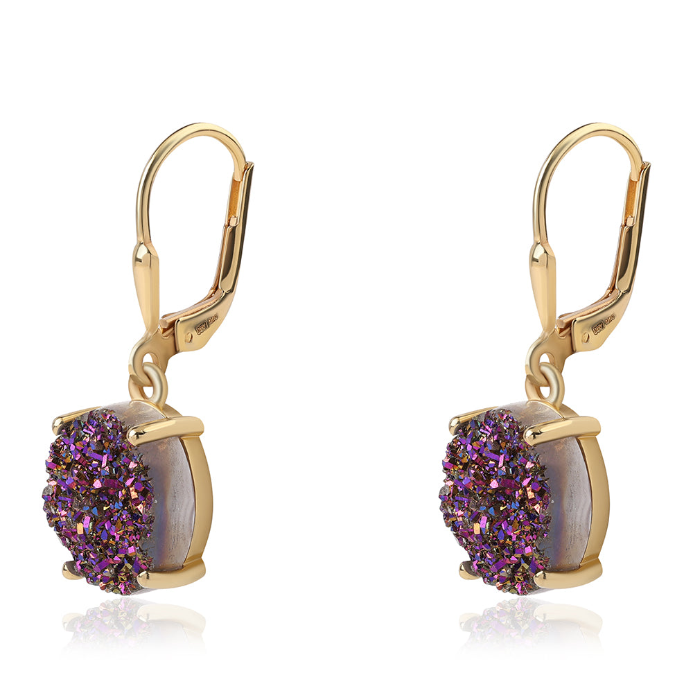 Pendientes de Plata Bañada en Oro con Drusa Purpura 2 