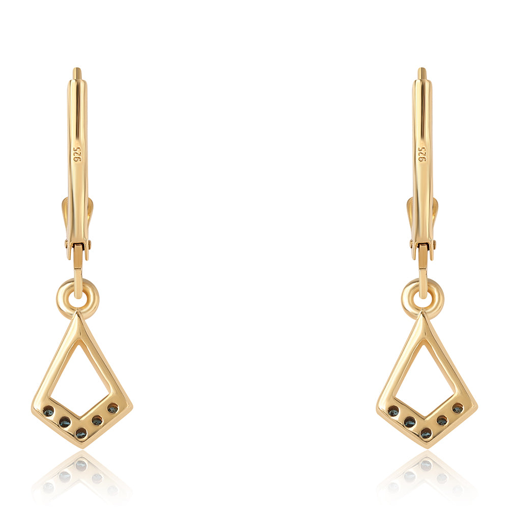 Pendientes de Plata Bañada en Oro con Diamante Azul 3 