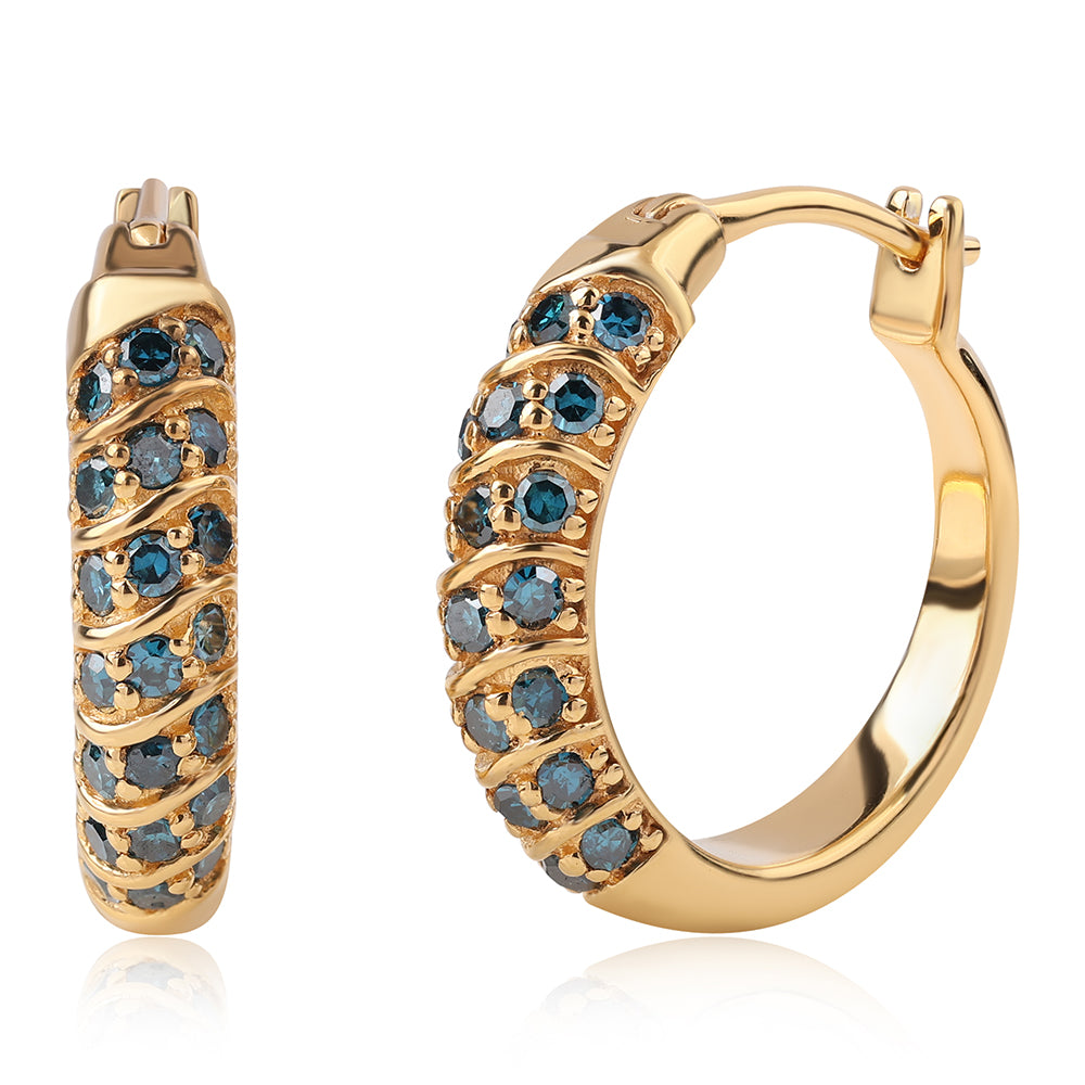 Pendientes de Plata Bañada en Oro con Diamante Azul 1 