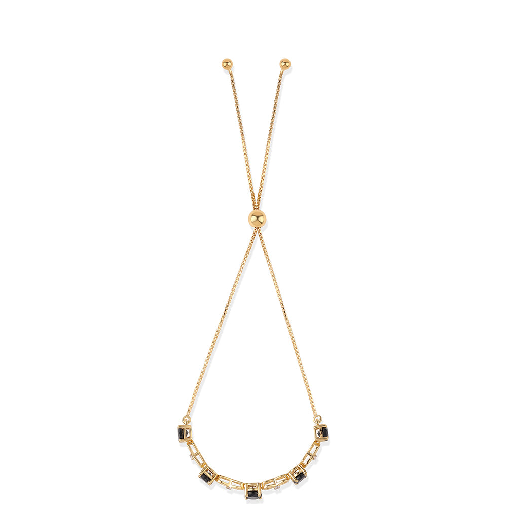 Pulsera de Plata Bañada en Oro con Espinela Negra y Topacio Blanco 3 