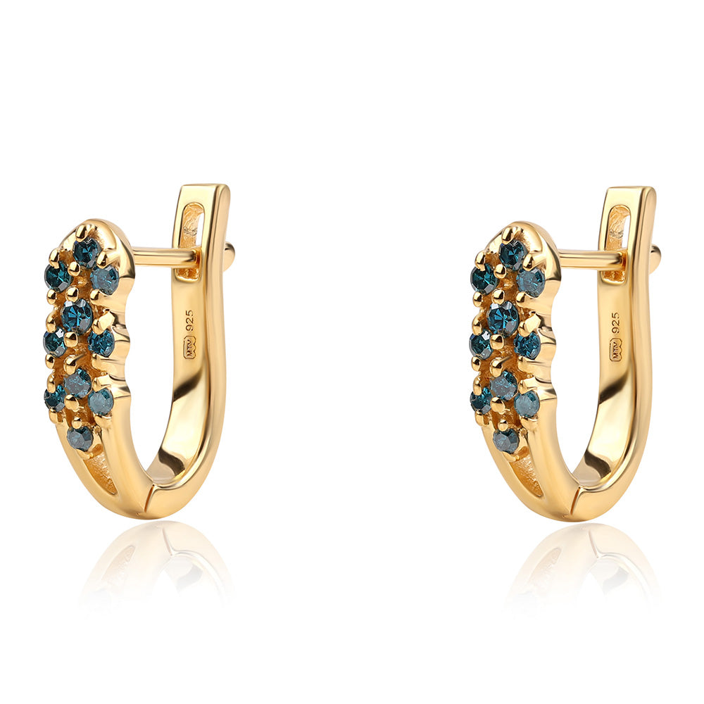Pendientes de Plata Bañada en Oro con Diamante Azul 1 