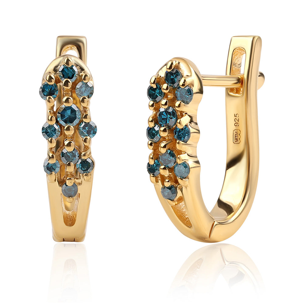 Pendientes de Plata Bañada en Oro con Diamante Azul 3 