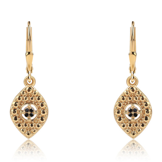 Pendientes de Plata Bañada en Oro con Diamante Azul