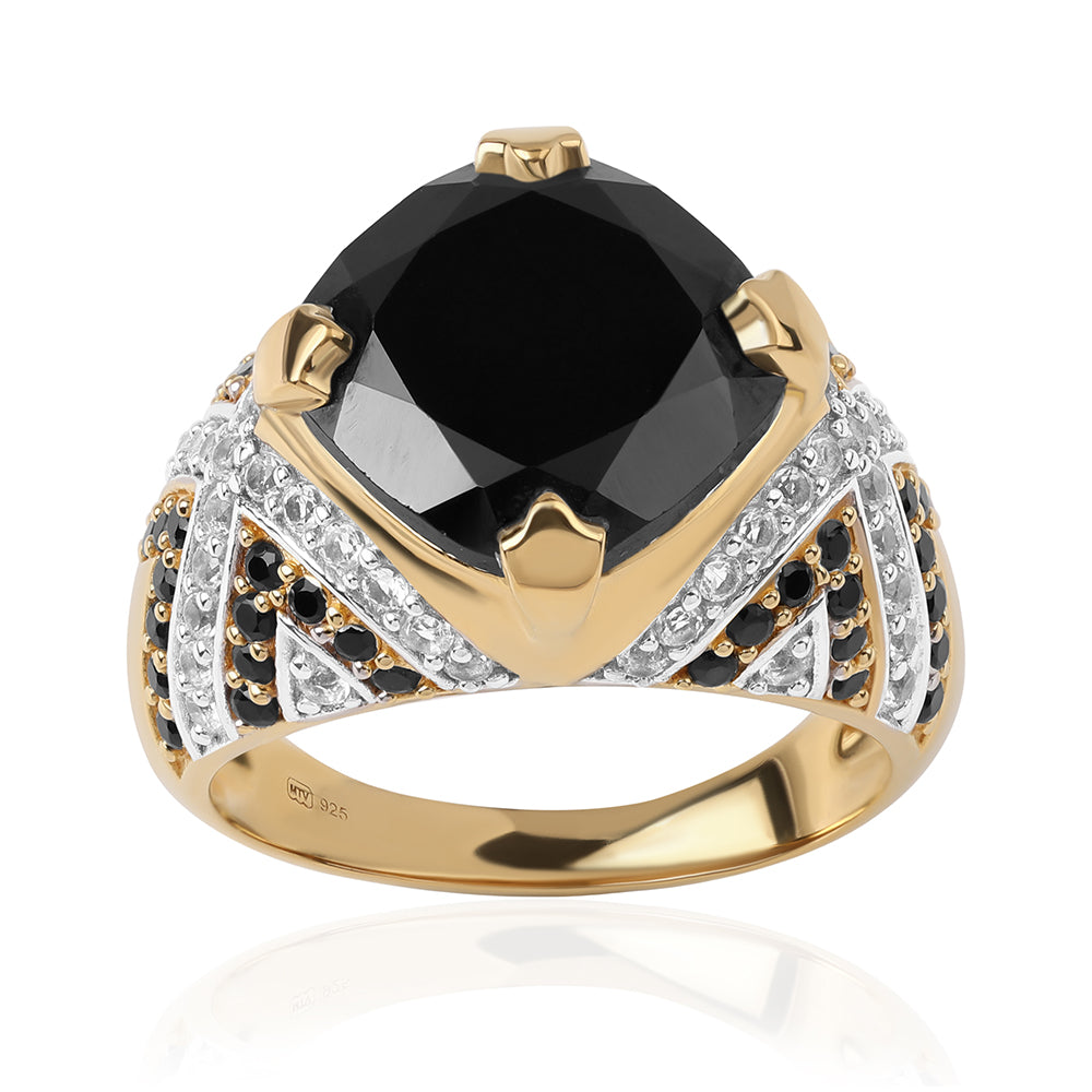 Anillo de Plata Bañada en Oro con Espinela Negra y Topacio Blanco 2 