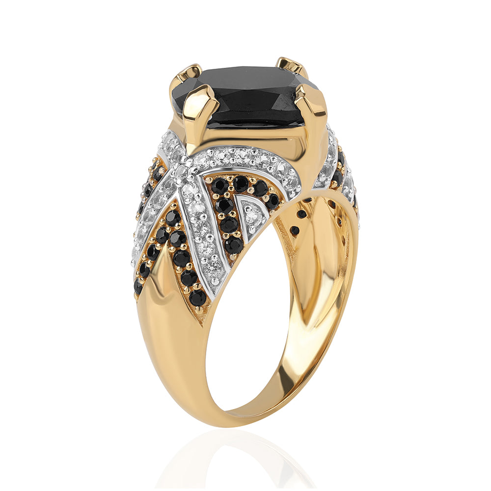 Anillo de Plata Bañada en Oro con Espinela Negra y Topacio Blanco 5 