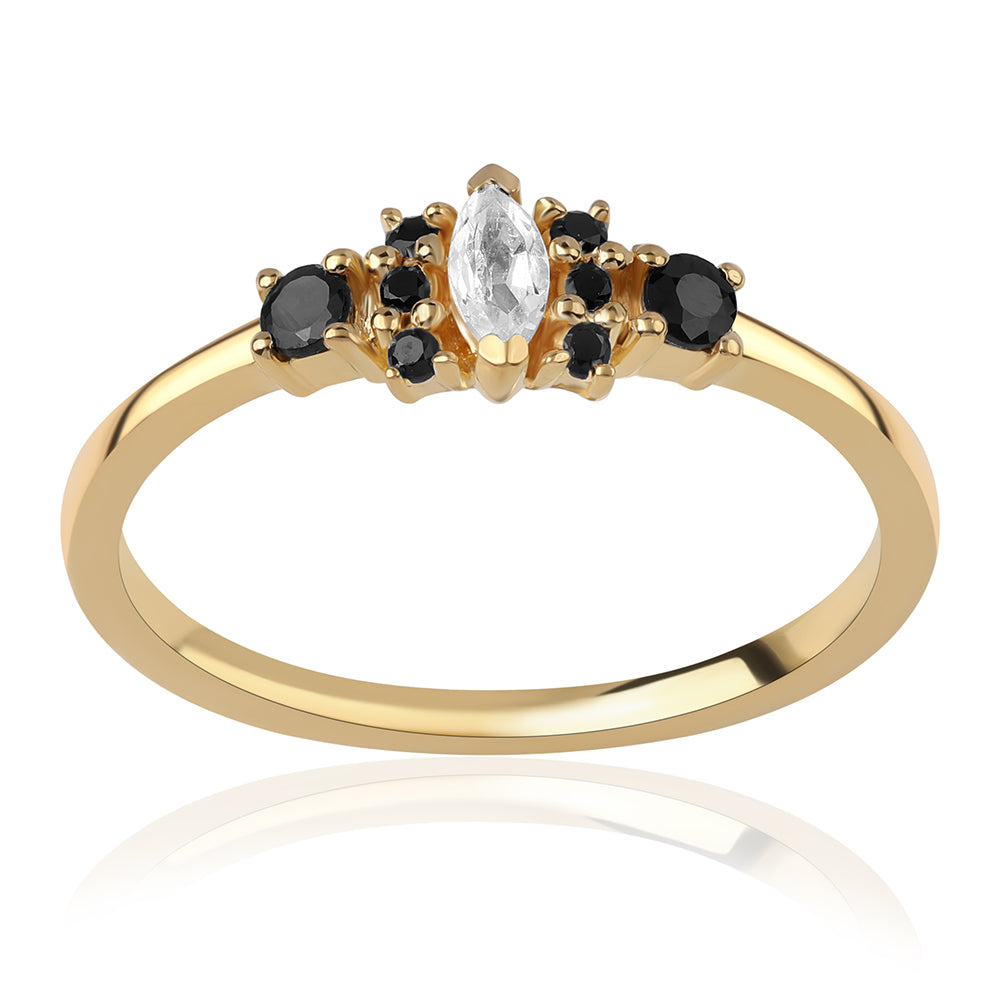 Anillo de Plata Bañada en Oro con Espinela Negra y Topacio Blanco 1 