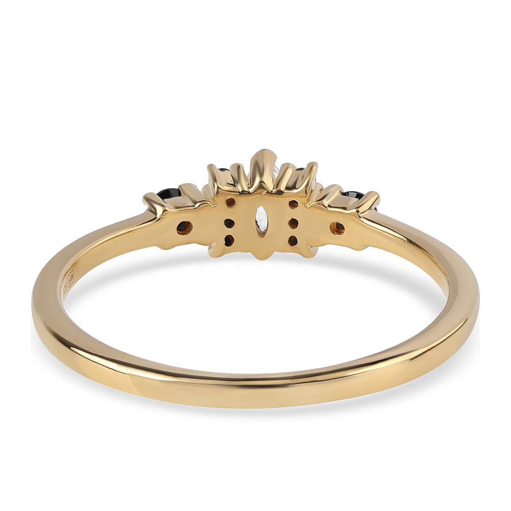 Anillo de Plata Bañada en Oro con Espinela Negra y Topacio Blanco 3 